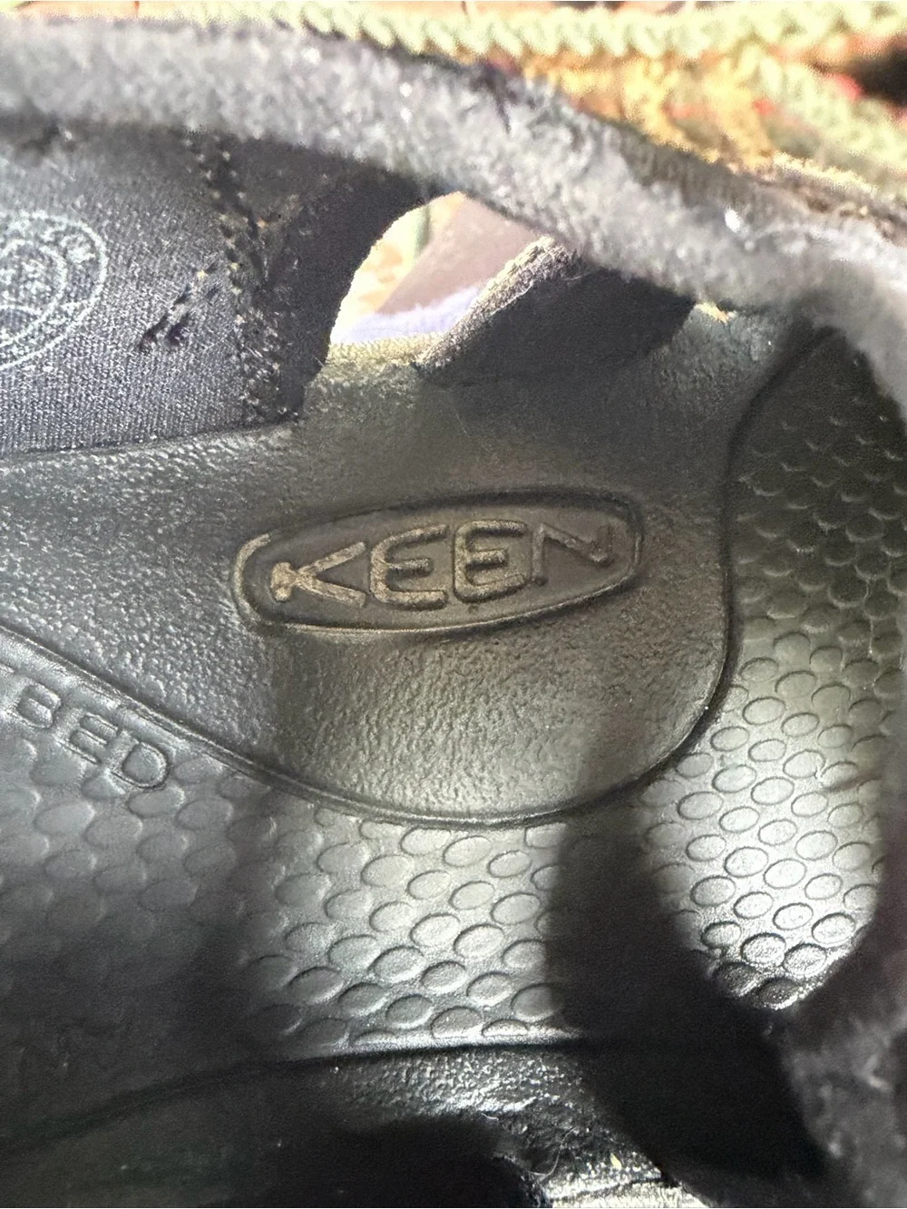 KEEN Men's Sandal in Olive Green and Black with Orange Accents